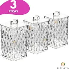 Porta Algodão e Cotonete Kit 3 Peças Organizador MultiUso C/Tampa Luxo Banheiro Lavabo