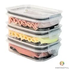 Porta Frios Com Escorredor Tela Kit 3 Peças Tampa Com Vedação Hermética Queijo Presunto Mortadela