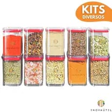 Porta Tempero Hermético 170ml Kits Diversos de 4 a 10 Peças Pote Cristal Com Tampa para Condimento