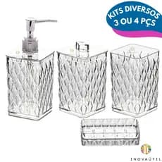 Kit Banheiro Lavabo Porta Sabonete Porta Escova de Dente Porta Cotonete ou Algodão Glamour Cristal