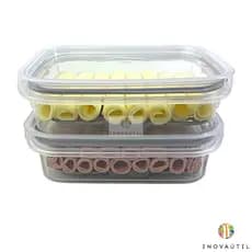 Kit 2 Potes Porta Frios de Geladeira Queijo e Presunto Hermético Vedação Emborrachada Empilhável 500ml