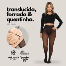 Meia Calça Lã Térmica Translúcida Forrada Pelinho Frio