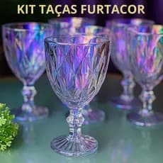 Kit Taças Diamond Furtacor de Vidro 340ml | Jogo De Copo Decorativo Conjunto Diamante Mesa Posta Luxo Brilhante Premium