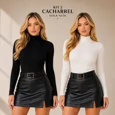 Kit 2 Blusa Cacharrel Feminina Gola Alta Manga Longa Quentinha Segunda Pele Inverno Confortável