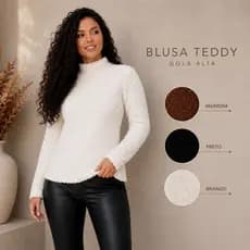 Blusa Teddy Sherpa Feminina Gola Alta Pelinho Quentinha Manga Longa Inverno