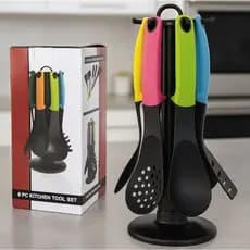 Kit de Utensílios de Cozinha 7 Peças com Suporte Giratório – Conjunto Premium para Culinária Prática e Completa