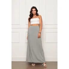 Saia Longa Confortável em Viscolycra com Bolsos Cinza – Ideal para Trabalho, Lazer e Eventos