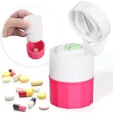 Porta Comprimido Multiuso Com Cortador E Amassador Armazenamento Duplo