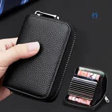 Bolsa Feminina Porta Cartões com Zíper Multi-slot Couro Colorido