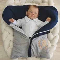 Porta Bebê Saco de Dormir Avulso Bebê Dupla Face Ursinho Vermelho com Marinho/Mescla com Marinho