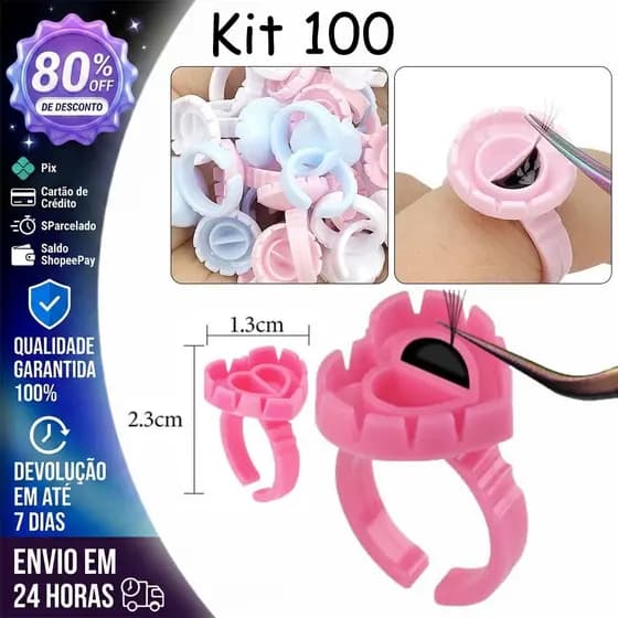 100 Aneis Batoque Flor Cola Alongamento Cílios Ring Stopper Divider for Eyelash Extensions Embroidery Tattoo