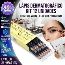 Lápis Dermatográfico Kit 12 Unidades Resistente à Água Delineador Profissional