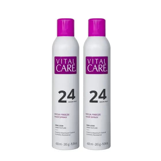 Kit Hair Spray Vital Care 24 horas, 400ml (com 2 unids) – Hairspray finalizador Fixação Extrema