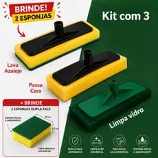 Kit Limpeza Premium 4 Peças (Lava Azulejo/Passa Cera/Limpa Vidro) + Brinde 2 Esponjas Assolan