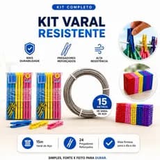Kit Varal de Aço 15 Metros + Pregadores de Roupa Resistente