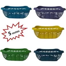 Kit 5 Cestos Plásticos Telado Organizador Lavanderia Casa Cozinha