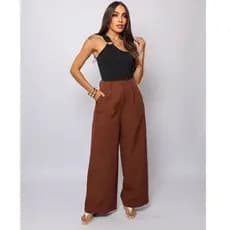 Calça Pantalona Alfaiataria Wide Leg Social Cintura Alta feminina