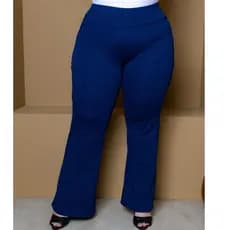Calça Flare Feminina Jacquard Linho Plus Size Cintura Alta
