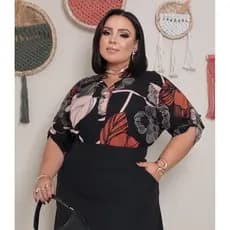 camisa feminina plus size manga 3/4 viscolinho estampado
