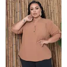 camisa feminina plus size social manga 3/4 viscolinho lisa