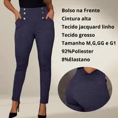 Calça Feminina Jacquard Linho Cintura Alta Legging Social