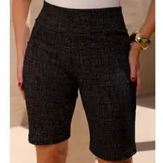 Short Feminino Jacquard Linho Cintura Alta lycra