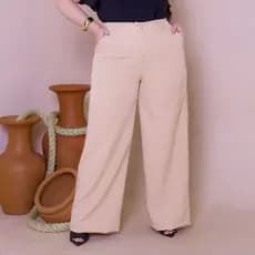 Calça Pantalona Alfaiataria Plus size Com Elastico Atras Cintura Alta