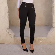 Calça Legging Feminina Jacquard Linho Cintura Alta Social