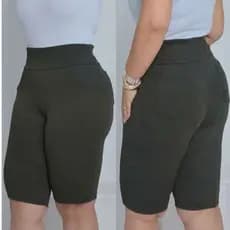 Bermuda Feminina Plus Size jacquard Linho Cintura Alta Lycra
