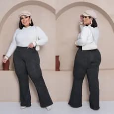 Calça Feminina Legging Feminina Bailarina Plus Size Jacquard Linho Cintura Alta