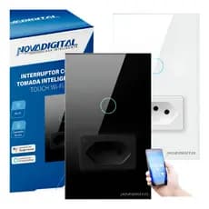 Interruptor Inteligente 1 Botão Wifi Touch Com Tomada e Comando de Voz Alexa Nova Digital Original