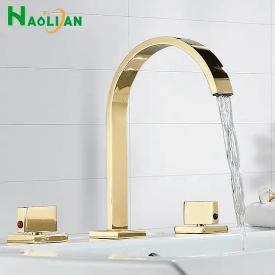 Torneira Misturador Lavatório Banheiro Conjunto Metal Com Duplo Alças, Bacia De Banho Dourada Torneira