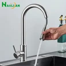 Torneira Cozinha Gourmet Monocomando Com Extensor Arejador Preta, Aço Escovado Ou Aço Inox