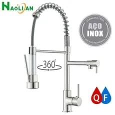 Torneira Gourmet Cozinha Monocomando 304 Inox 47cm Luxo Ducha Misturador