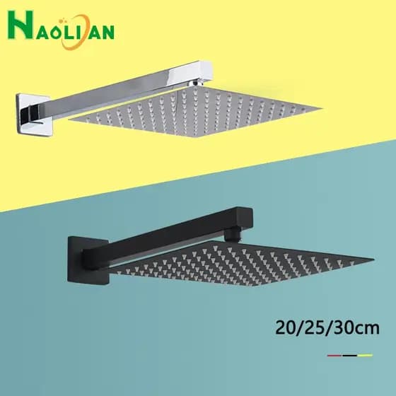 Chuveiro De Aço Inoxidável 304 Quadro 20/25/30 Cm Preto E Prata