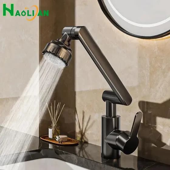 Torneira Banheiro Rotativa 1080° Monocomando Lavabo Luxo Preto Água Quente E Fria