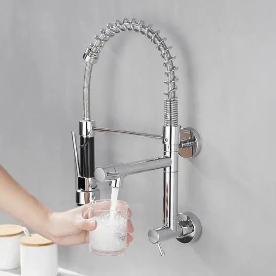 Torneira Cozinha Gourmet Monocomando Parede Extensivel Cromado Torneira Premium com giro de 360° Torneiras pull-out