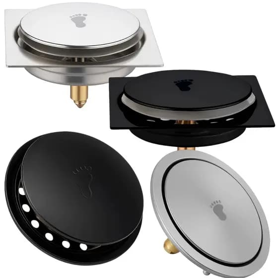 Ralo Click Inteligente em Metal Inox 10x10/15x15 Cromado Preto/Prata/Dourado Piso Banheiro Quadrado Redondo