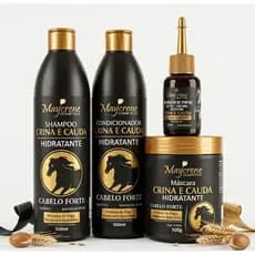 Kit Crina e Cauda Maycrene (Shampoo + Condicionador + Máscara e Reparador 30ml) a Pronta Entrega