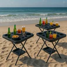 Kit com 4 Mesas Mesinha Petisqueiras Dobráveis Portátil Bandeja Churrasco Pesca Area De Lazer Casa Praia Piscina Cores