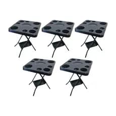 Kit com 5 Mesas Mesinha Petisqueiras Dobráveis Portátil Bandeja Churrasco Pesca Area De Lazer Casa Praia Piscina Cores