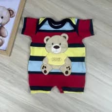 Macacão Curto Bebê Menino 100% Algodão – Ursinho Colorido