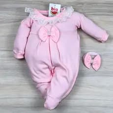 Macacão bebê menina com renda e laço Melissa 100% algodão