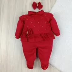 Macacão bebê menina Eduarda com laço delicado e strass confortável