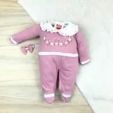 Macacão bebê menina Ana bordado delicado algodão confortável