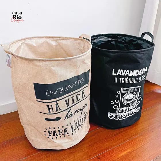Cesto de Roupa Suja Grande Impermeável 50L Dobrável com Alças Cesto Organizador Redondo Saco Multiuso Roupas Frases