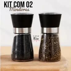 Kit 2 Moedor De Tempero com Regulador Sal Pimenta Porta Condimentos Especiarias De Vidro Premium