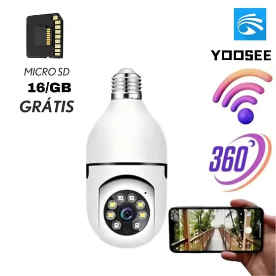 Câmera Seguranca Lâmpada Wifi Bocal Rosca Visão Noturna Colorida + SD 16GB
