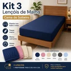 Kit 3 Lençol de Malha Solteiro com Elástico em Toda Volta Toque Macio Premium