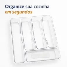 Organizador de Talheres para Gaveta 32x26cm Acrílico Transparente 5 Divisórias Porta Talher Cozinha Resistente